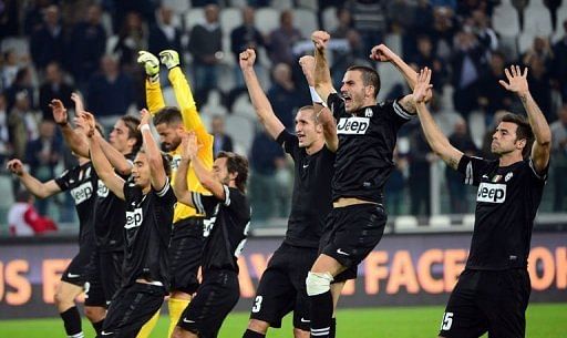 Juventus players celebrate their victory