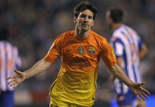 Barcelona&#039;s forward Lionel Messi celebrates after scoring