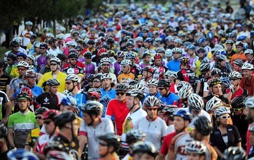 A record turnout of riders raised $1.7 million for Livestrong, the cancer-fighting foundation he created 15 years ago