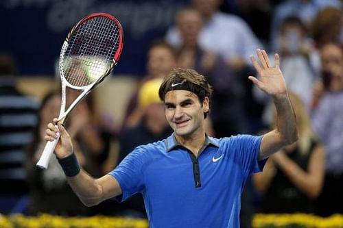 Switzerland's Roger Federer celebrates his victory