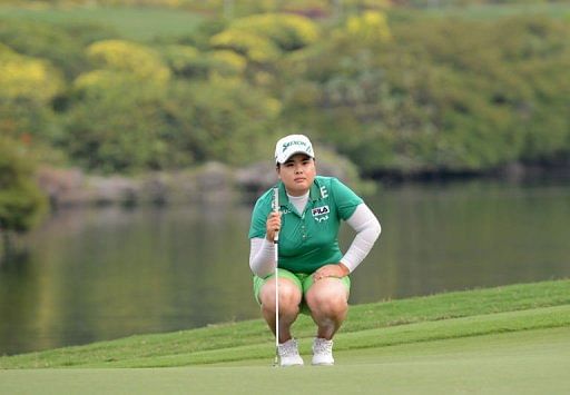 Park In-bee of South Korea lines up a putt at the 18th hole