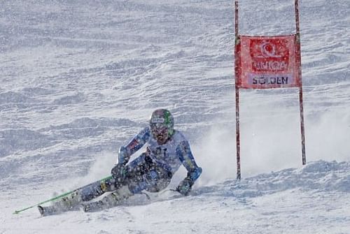 Ligety competes in the first run of men's giant slalom during the FIS Ski World cup in Soelden, Austria