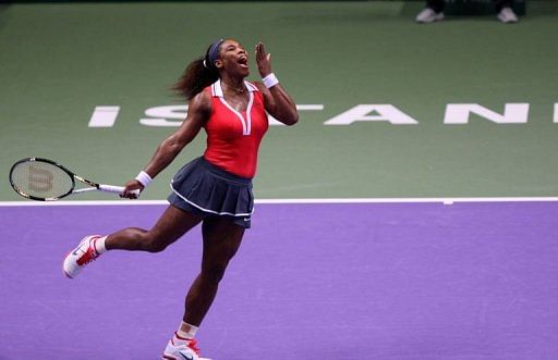 Serena Williams reacts during her match with Maria Sharapova