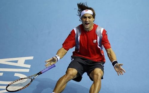 David Ferrer celebrates after winning the final match of the Valencia Open 500