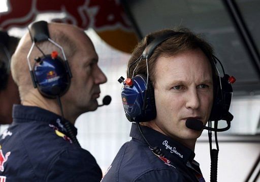 Red Bull team principal Christian Horner (R), pictured next to engineer/designer Adrian Newey