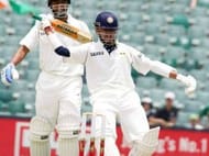 Sreesanth with his dance as an amused Laxman watched from behind