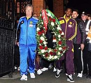 The Anzhi team paying tribute to the Hillsborough victims