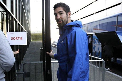Nikola Karabatic arrives to take part in a training session of the French team