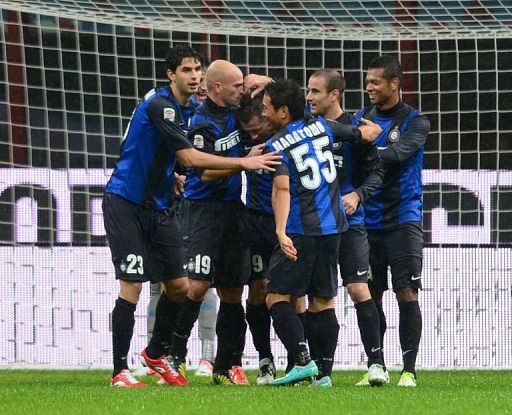Inter Milan&#039;s players celebrate scoring