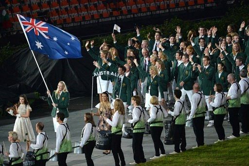 Australia&#039;s delegation arrives at the stadium during the opening ceremony of the London 2012 Olympic Games, in July