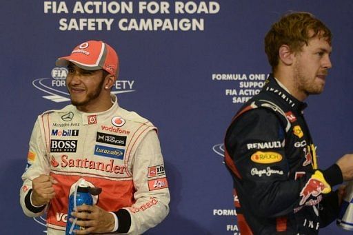 Hamilton (L) will be looking to keep out Sebastian Vettel (R), who has recorded four consecutive wins