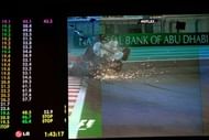 Nico Rosberg's car smashed into the rear end of Navain Karthikeyan's slower vehicle and took off