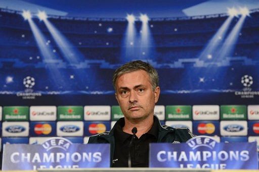 Real Madrid&#039;s coach Jose Mourinho gives a press conference at the Santiago Bernabeu