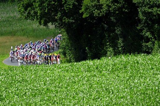 The pack rides in the 2012 Tour de France