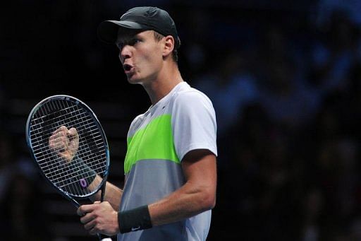 Czech Republic&#039;s Tomas Berdych celebrates beating France&#039;s Jo-Wilfried Tsonga