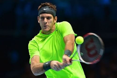 Argentina's Juan Martin Del Potro returns against Serbia's Janko Tipsarevic