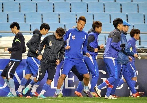 Ulsan Hyundai players training in Ulsan, South Korea, on November 9