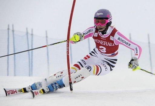 Maria Hoefl-Riesch during the first run of women&#039;s slalom in Levi, Finland