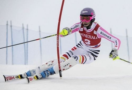 Maria Hoefl-Riesch during the first run of women's slalom in Levi, Finland