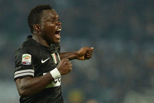 Juventus&#039; midfielder Kwadwo Asamoah celebrates scoring