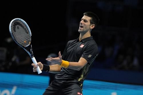 Serbia's Novak Djokovic reacts during his victory over Argentina's Juan Martin Del Potro