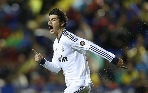 Real Madrid&#039;s Alvaro Morata celebrates after scoring