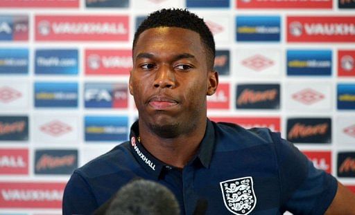 Daniel Sturridge speaks during a press conference in Manchester