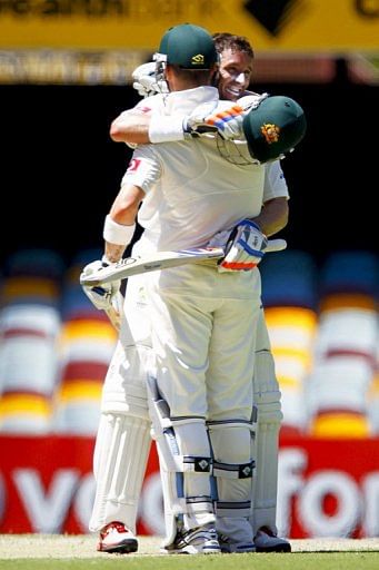 Michael Hussey&#039;s innings was the fifth century of the Gabba Test and he shared a 228-run stand with Michael Clarke