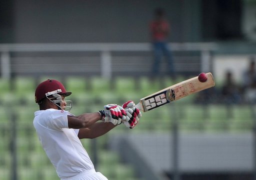 Kieran Powell was was unbeaten on 115 at tea for his second hundred in Tests