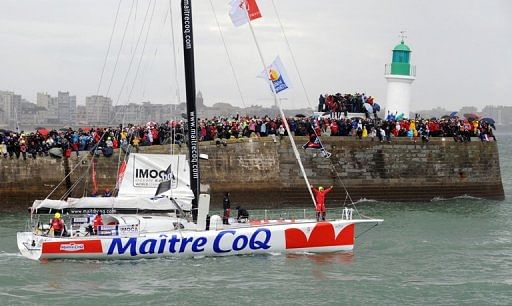 French skipper Jeremie Beyou takes the start on his monohull 