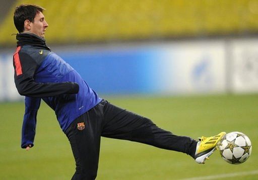 Barcelona&#039;s forward Lionel Messi during training in Moscow