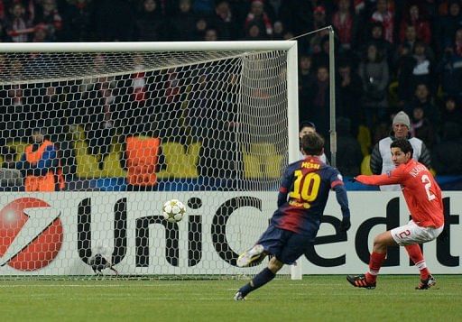 Barcelona&#039;s Lionel Messi scores