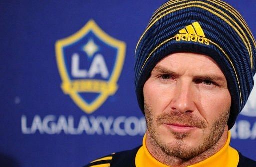 David Beckham of the LA Galaxy arrives at a press conference at the Home Depot Center in Carson, California