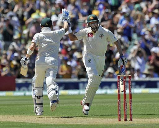 At tea Australia were 280-4 with Michael Clarke unconquered on 104 and Mike Hussey not out 34.