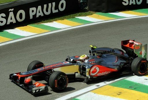 British Formula One driver Lewis Hamilton powers his McLaren during free practice at Interlagos in Sao Paulo, Brazil