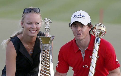 Rory McIlroy poses with his girlfriend, tennis champ Caroline Wozniacki