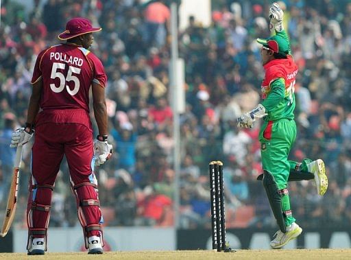 Left-arm spinner Abdur Razzak dismissed big-hitters Kieron Pollard (15) and Andre Russell (nought)