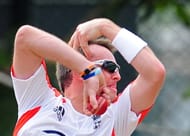 England's Graeme Swann delivers a ball d