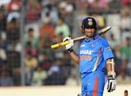 Indian batsman Sachin Tendulkar looks on