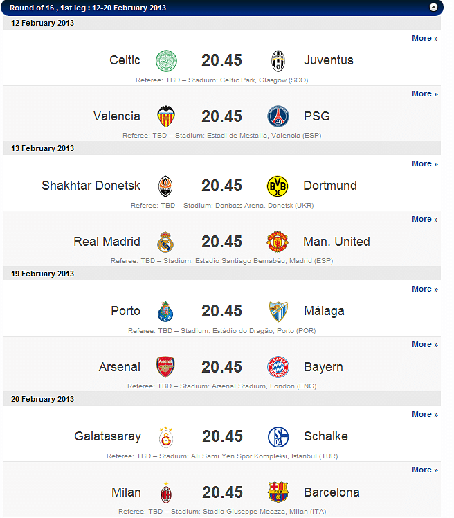 UEFA Champions League Schedules