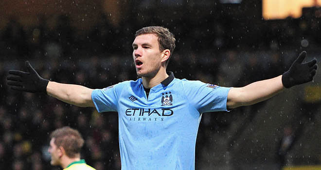 Norwich 3-4 Manchester City: Nasri sees red but Dzeko and Aguero shine