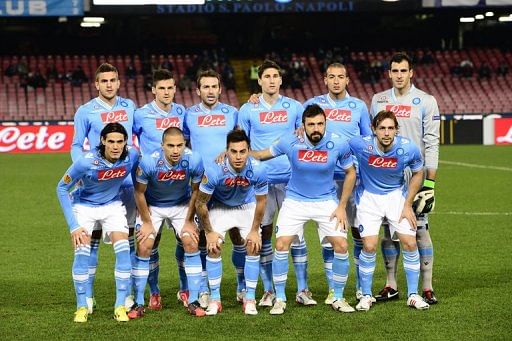 Napoli&#039;s players pose prior the UEFA Europa league Group F football match SSC Napoli vs PSV Eindhoven on December 6
