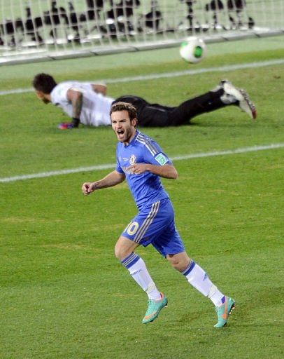 Juan Mata cheers after scoring for Chelsea in a Club World Cup semi-final in Yokohama on December 13, 2012.