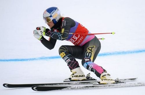 US Lindsey Vonn skis on December 13, 2012 in the French Alps resort of Val d'Isere