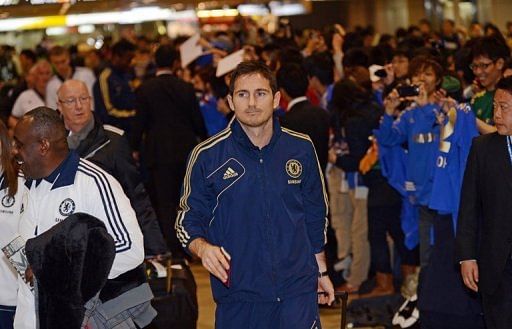 Midfielder Frank Lampard arrives with Chelsea in Tokyo on December 9, 2012 for the Club World Cup