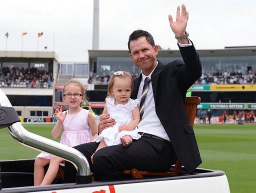 Ricky Ponting does a lap of honour with his daughters before the Test in Hobart on December 14, 2012