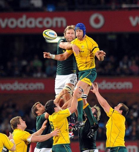 South Africa&#039;s Andries Bekker and Australia&#039;s Nick Phipps (R), pictured in Pretoria, on September 29, 2012