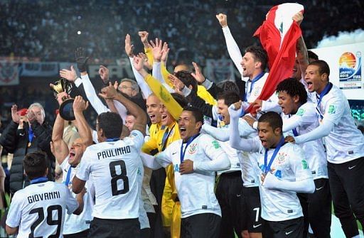 Brazilian giants Corinthians celebrate winning the Club World Cup in Yokohama, Japan on December 16, 2012