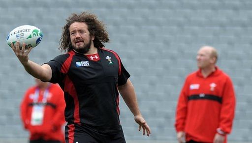 Wales&#039; prop Adam Jones at Eden Park in Auckland on October 14, 2011.