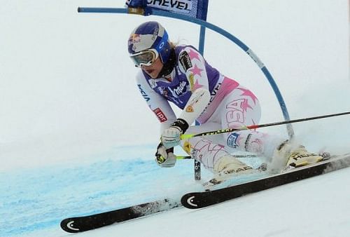 Lindsey Vonn competes on December 16, 2012 in the first run of the women's FIS World Cup giant slalom